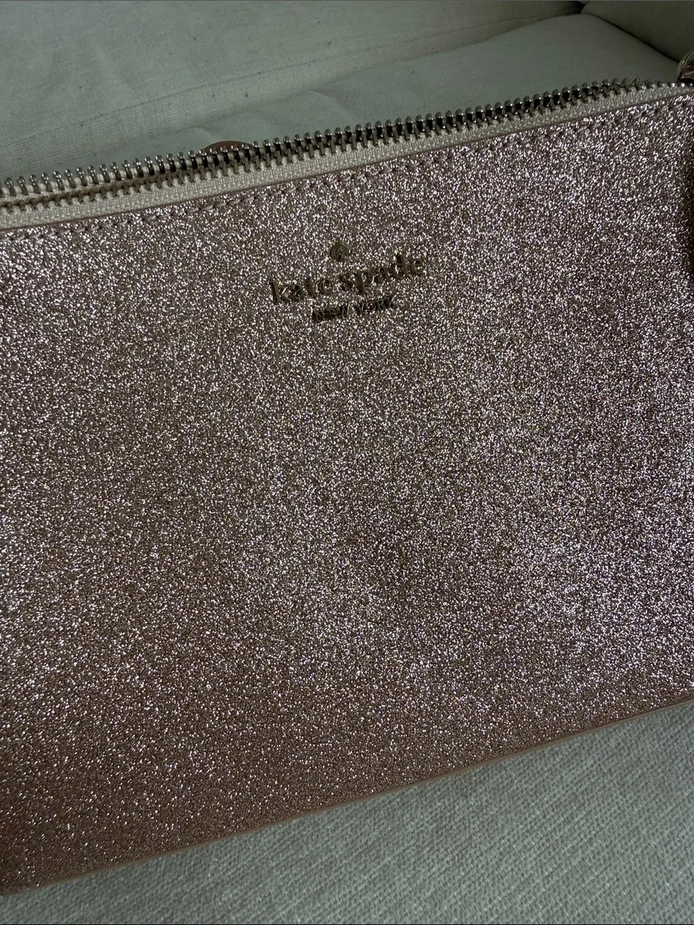 Kate Spade NWT Rose Gold Glitter Crossbody Pouch